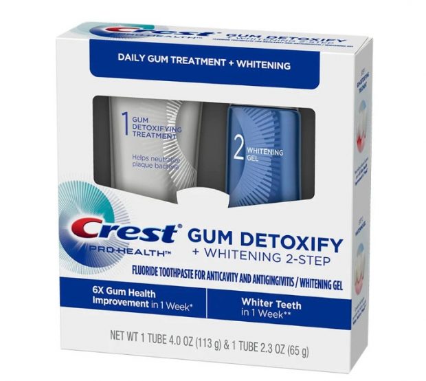 Bieliaci gél na zuby a zubná pasta Crest GUM DETOXIFY + WHITENING